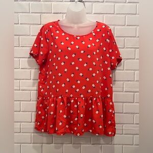 LES AMIS women red pineapple theme blouse/size L